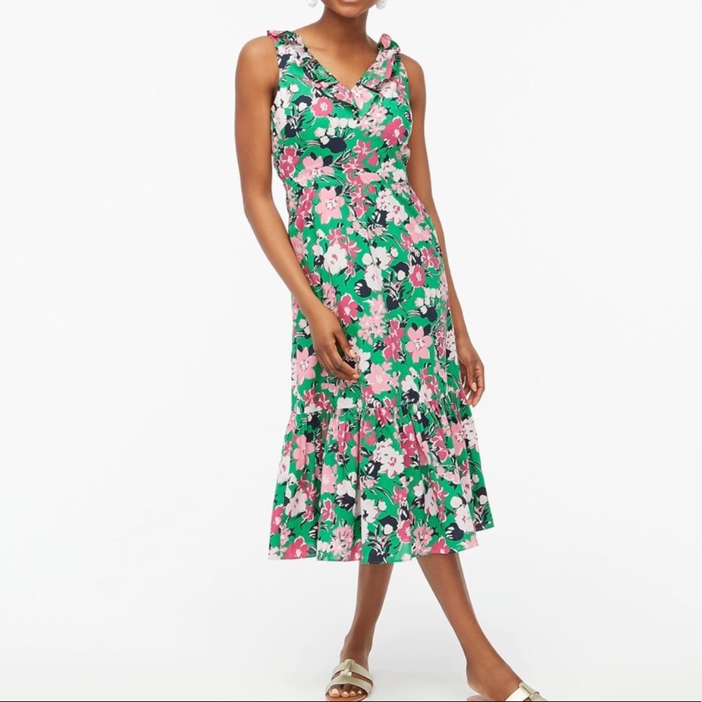 J. Crew Green and pink floral dress